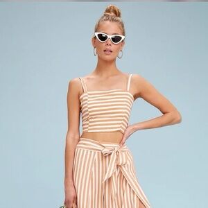 Faithfull the Brand - Tan and White Striped Tie Back Cropped Tank Top